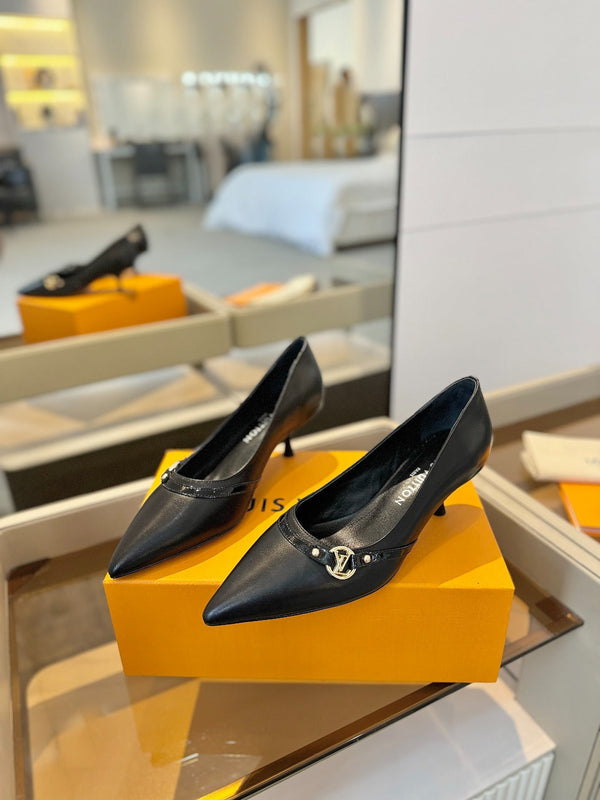 6AM 5.5cm Black Leather Pumps 241210