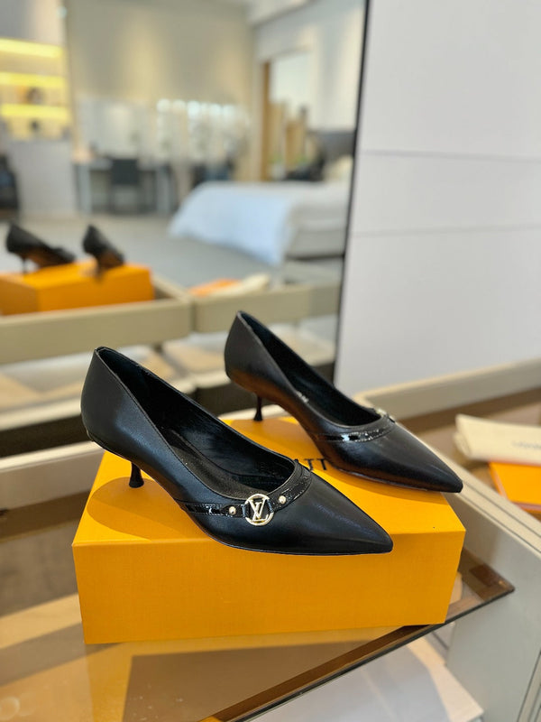 6AM 5.5cm Black Leather Pumps 241210