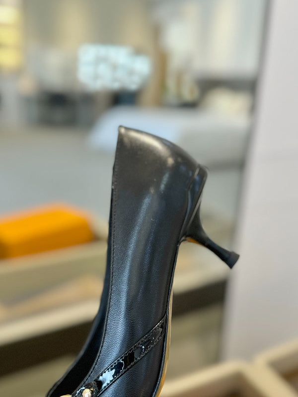 6AM 5.5cm Black Leather Pumps 241210