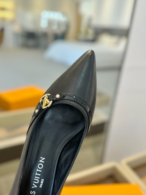 6AM 5.5cm Black Leather Pumps 241210