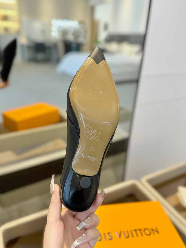 6AM 5.5cm Black Leather Pumps 241210