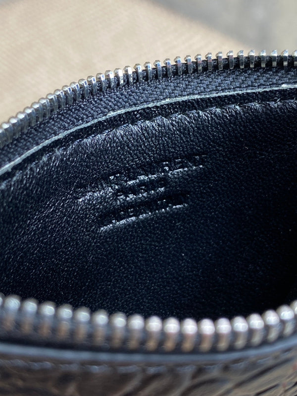 YSL Zip Card Case Black Croc Embossed Leather