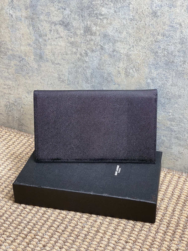 YSL 22s Uptown Pouch Clutch Bag Black Cowhide GHW