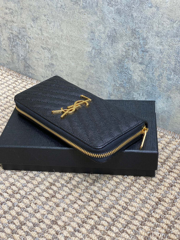 YSL Zippy Long Wallet Black Caviar Cowhide GHW