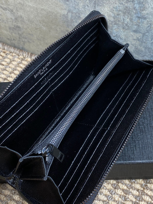 YSL Zippy Long Wallet Full Black Caviar Cowhide