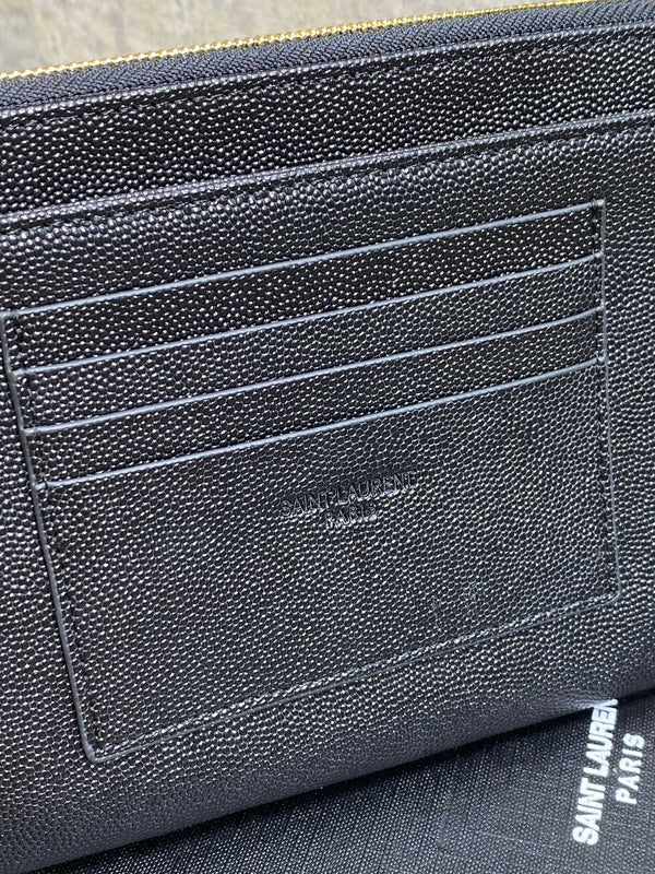 YSL Gold Hardware Logo Zipper Clutch 23cm Black Caviar Cowhide