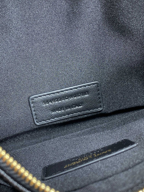 YSL Gold Hardware Logo Zipper Clutch 23cm Black Caviar Cowhide