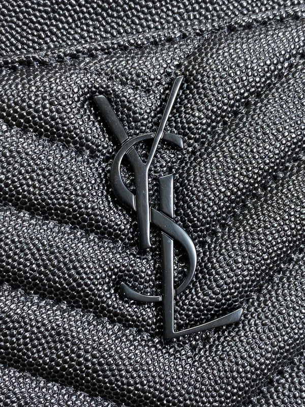 YSL Black Hardware Logo Zipper Clutch 23cm Black Caviar Cowhide