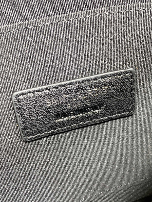 YSL Black Hardware Logo Zipper Clutch 23cm Black Caviar Cowhide