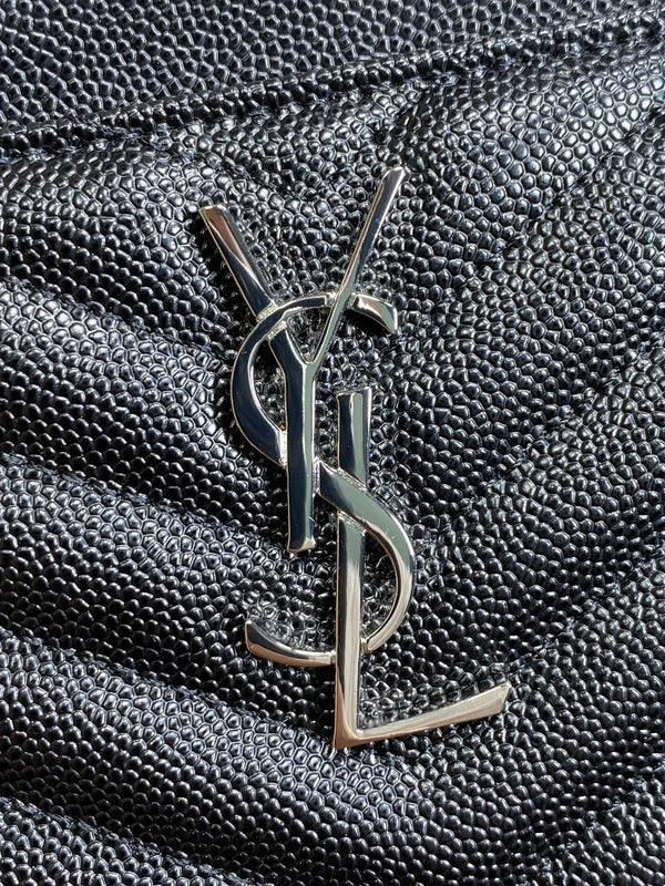 YSL Hardware Logo Zipper Clutch 23cm Black Caviar Cowhide