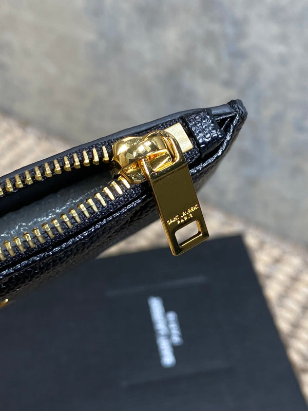 YSL Zip Coin Case With Card Black Caviar Cowhide GHW