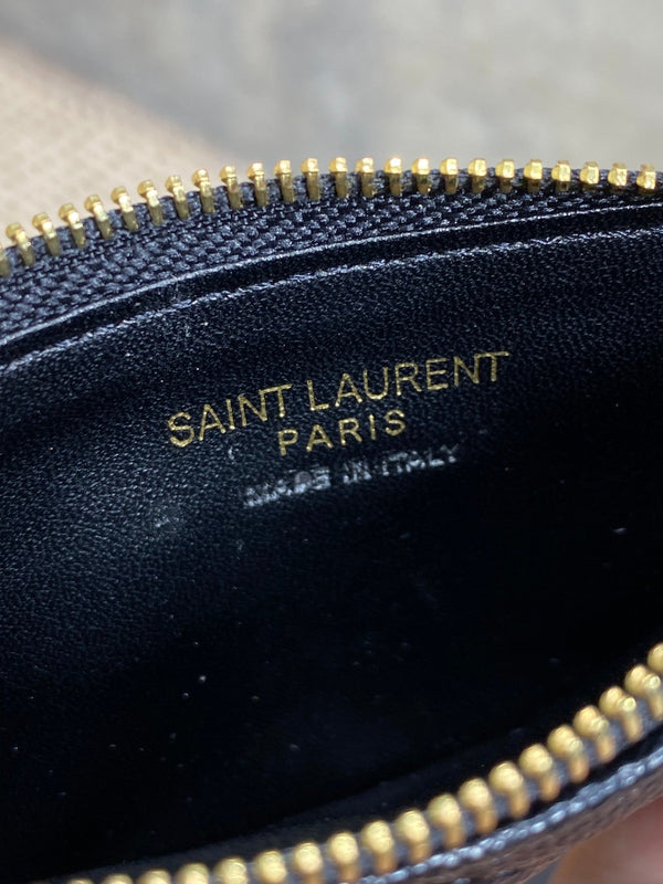 YSL Zip Coin Case With Card Black Caviar Cowhide GHW