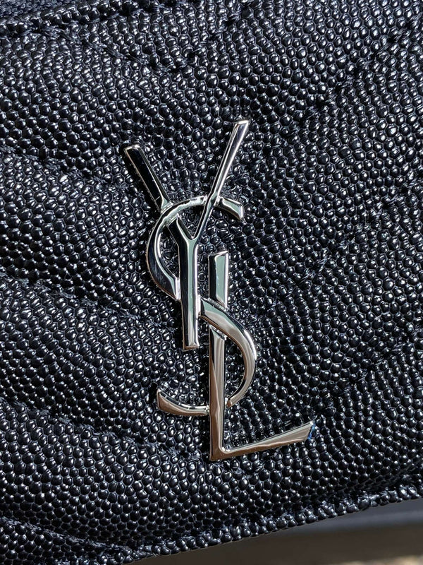 YSL Zip Coin Case With Card Black Caviar Cowhide Sliver HW