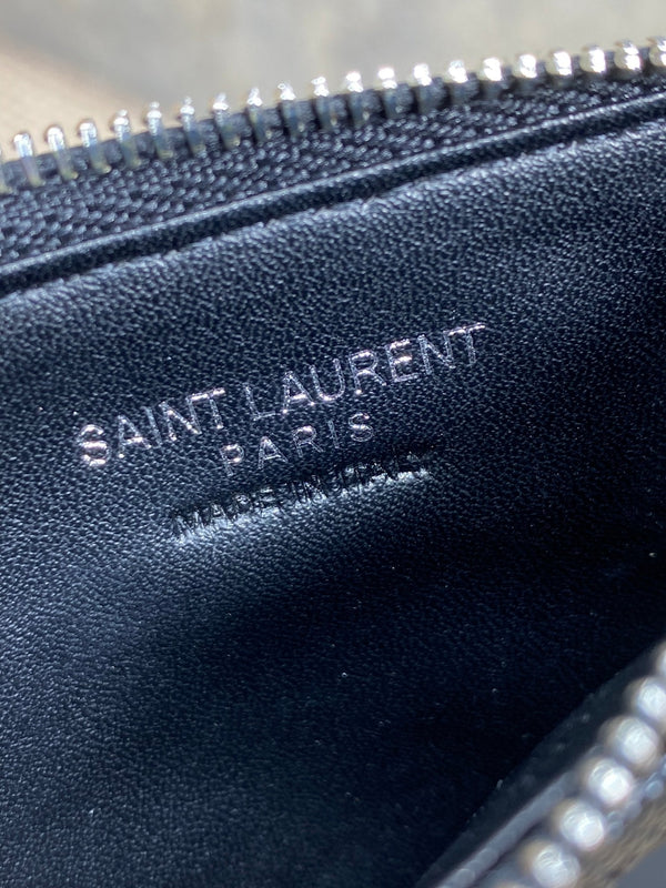 YSL Zip Coin Case With Card Black Caviar Cowhide Sliver HW