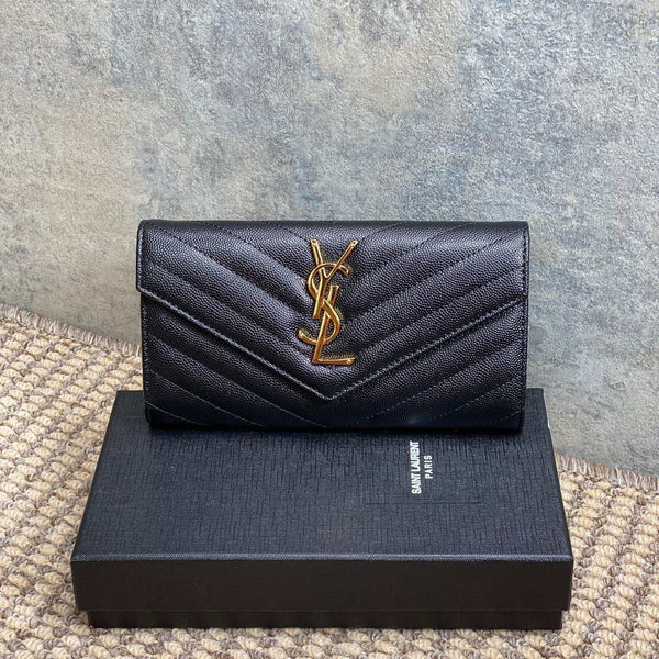 YSL Cassandre Envelope Flap Wallet Black Caviar Cowhide GHW