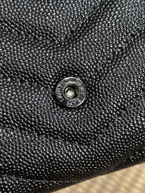 YSL Cassandre Envelope Flap Wallet Full Black Caviar Cowhide