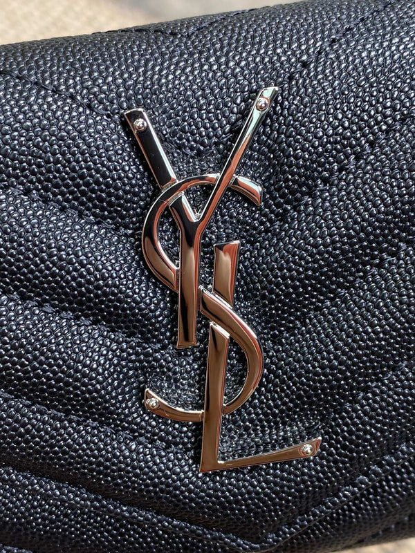 YSL Cassandre Envelope Flap Wallet Black Caviar Cowhide Sliver HW