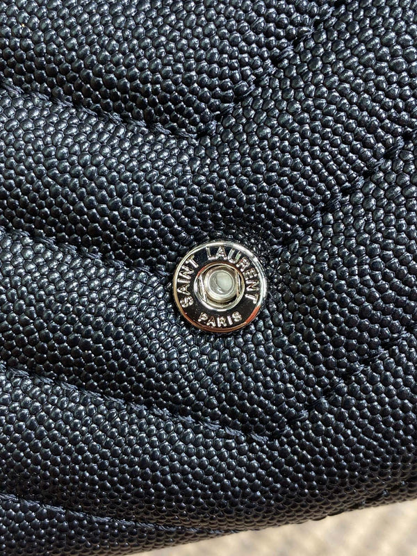 YSL Cassandre Envelope Flap Wallet Black Caviar Cowhide Sliver HW