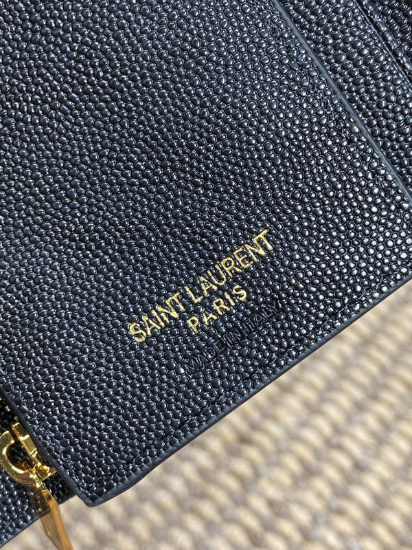 YSL Compact Flap Cassendre Wallet 10cm Black Leather GHW