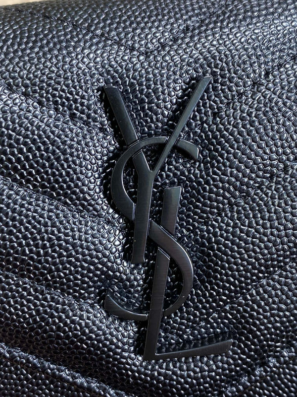 YSL Compact Flap Cassendre Wallet 10cm Full Black Leather