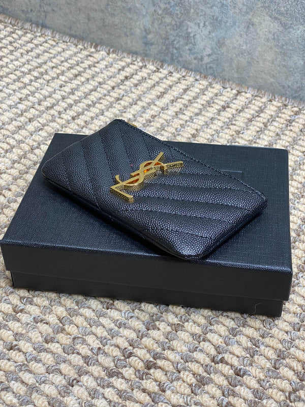 YSL Hook & Chain Zipper Coin Purse Caviar Cowhide GHW