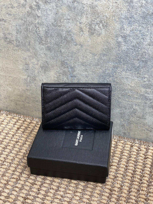 YSL GHW Logo Monogram Card Flap Wallet 13.5cm Black Caviar Cowhide