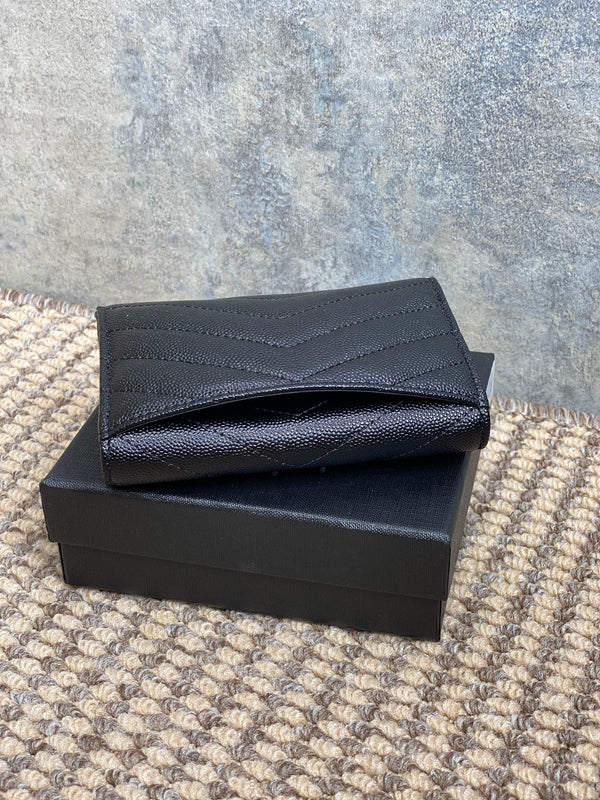 YSL Monogram Card Flap Wallet 13.5cm All Black Caviar Cowhide
