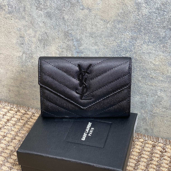 YSL Monogram Card Flap Wallet 13.5cm All Black Caviar Cowhide