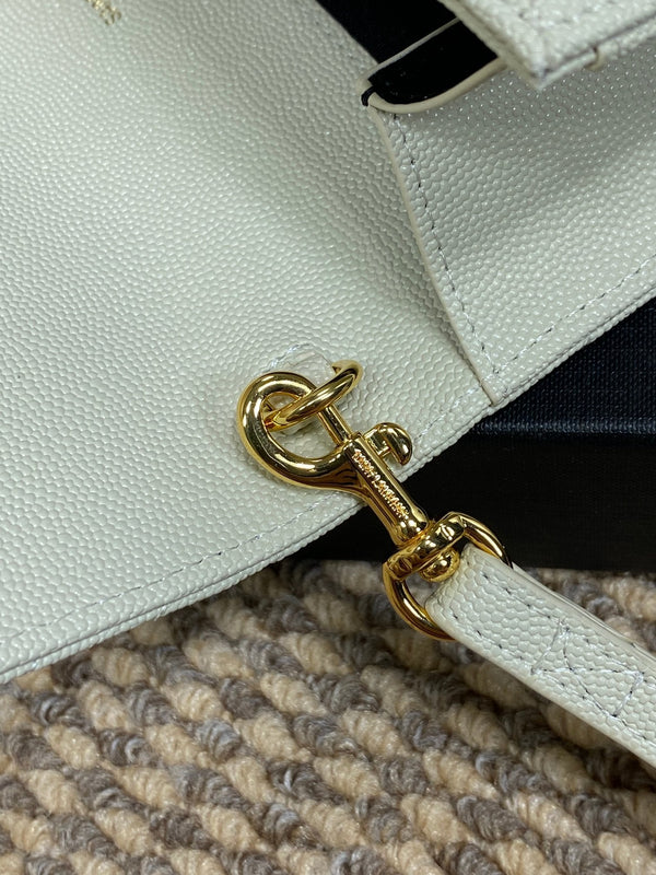 YSL Gold Hardware Logo Clutch 21cm White Caviar Cowhide