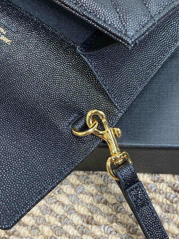 YSL Gold Hardware Logo Clutch 21cm Black Caviar Cowhide