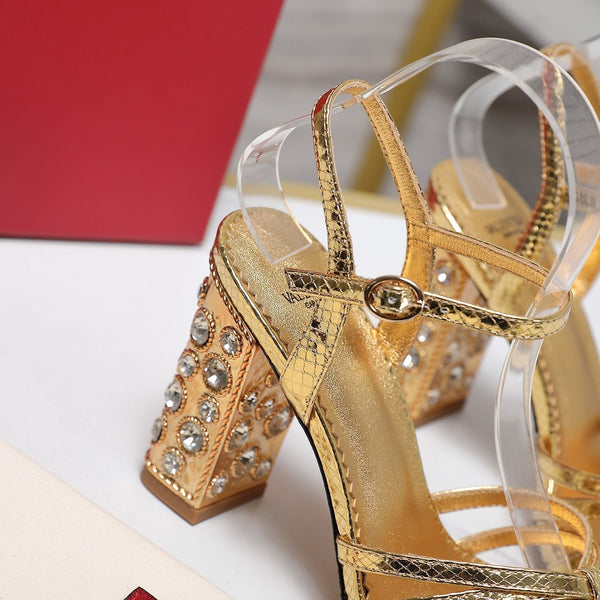 VT 2025 Diamond Heel Sandals Gold Cowhide 289510