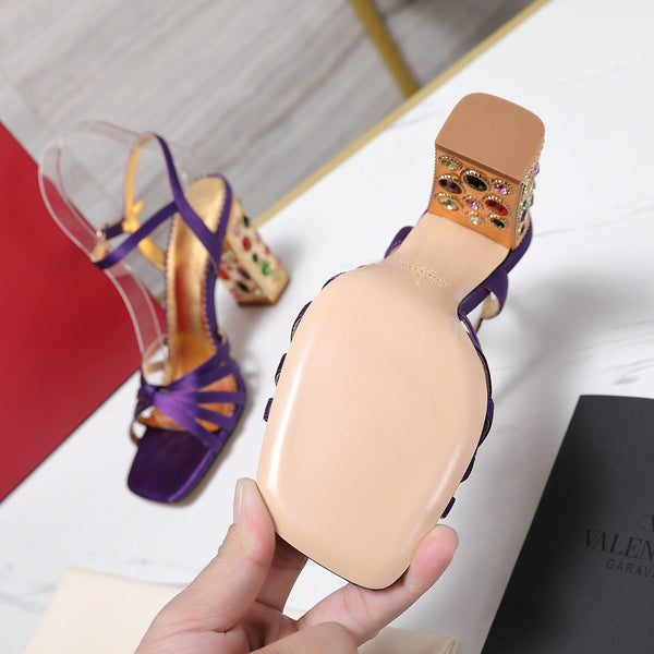 VT 2025 Diamond Heel Sandals Purple Cowhide 289512