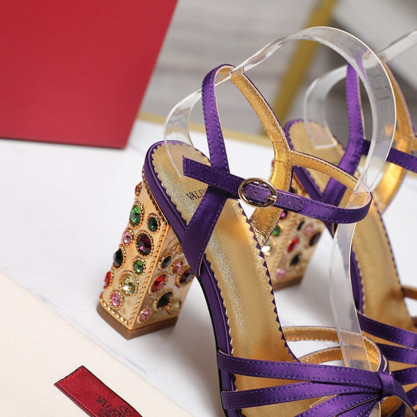 VT 2025 Diamond Heel Sandals Purple Cowhide 289512
