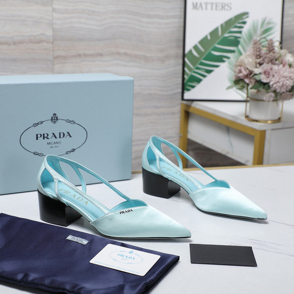 Prada Cutout Satin Pointy-Toe Pump 50mm Blue Satin 456273