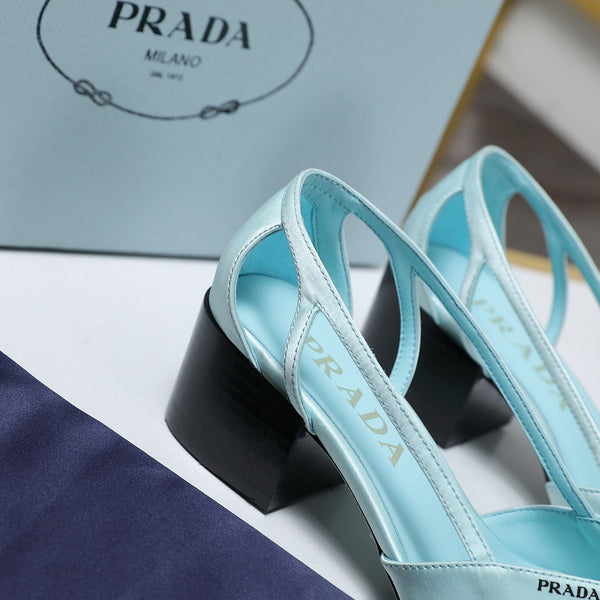 Prada Cutout Satin Pointy-Toe Pump 50mm Blue Satin 456273