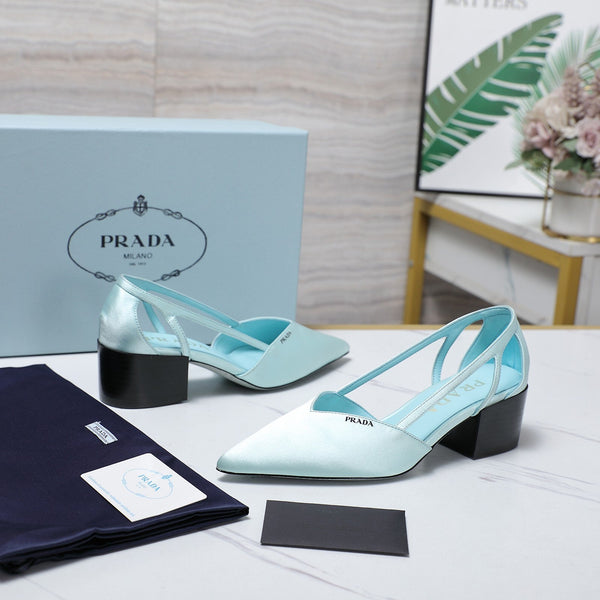Prada Cutout Satin Pointy-Toe Pump 50mm Blue Satin 456273