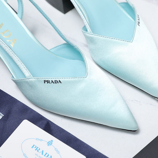 Prada Cutout Satin Pointy-Toe Pump 50mm Blue Satin 456273