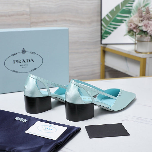 Prada Cutout Satin Pointy-Toe Pump 50mm Blue Satin 456273