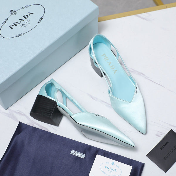 Prada Cutout Satin Pointy-Toe Pump 50mm Blue Satin 456273
