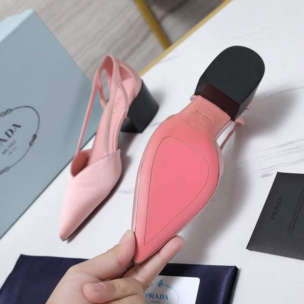 Prada Cutout Satin Pointy-Toe Pump 50mm Pink Satin 456274