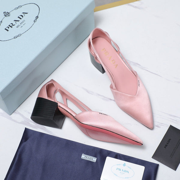 Prada Cutout Satin Pointy-Toe Pump 50mm Pink Satin 456274