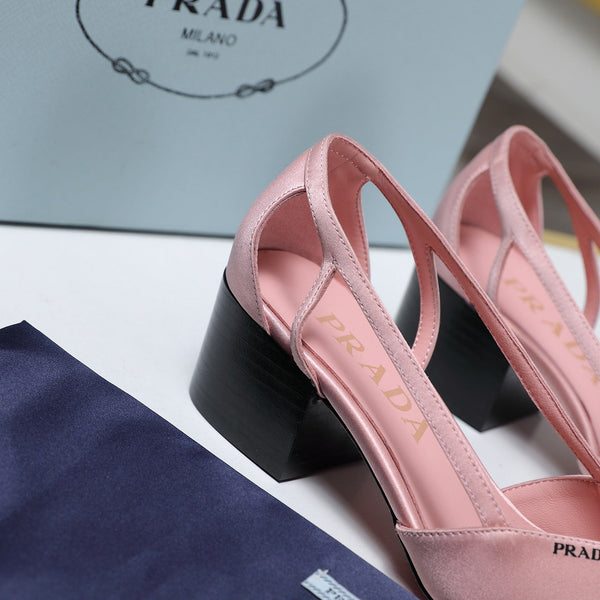 Prada Cutout Satin Pointy-Toe Pump 50mm Pink Satin 456274