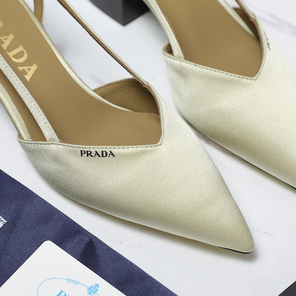 Prada Cutout Satin Pointy-Toe Pump 50mm Off-White Satin 456275