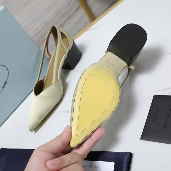 Prada Cutout Satin Pointy-Toe Pump 50mm Off-White Satin 456275