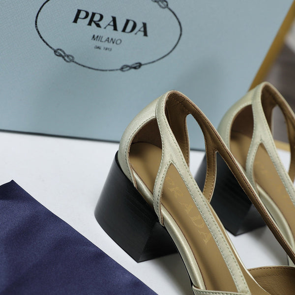 Prada Cutout Satin Pointy-Toe Pump 50mm Off-White Satin 456275