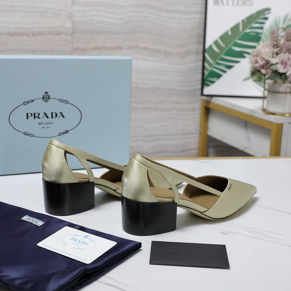 Prada Cutout Satin Pointy-Toe Pump 50mm Off-White Satin 456275