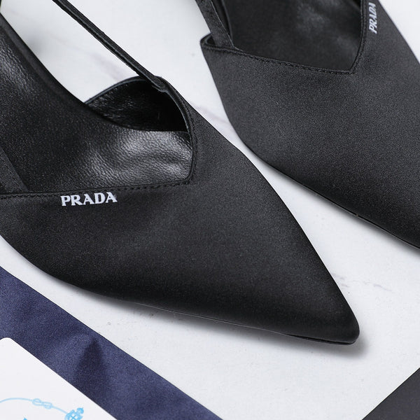 Prada Cutout Satin Pointy-Toe Pump 50mm Black Satin 456276