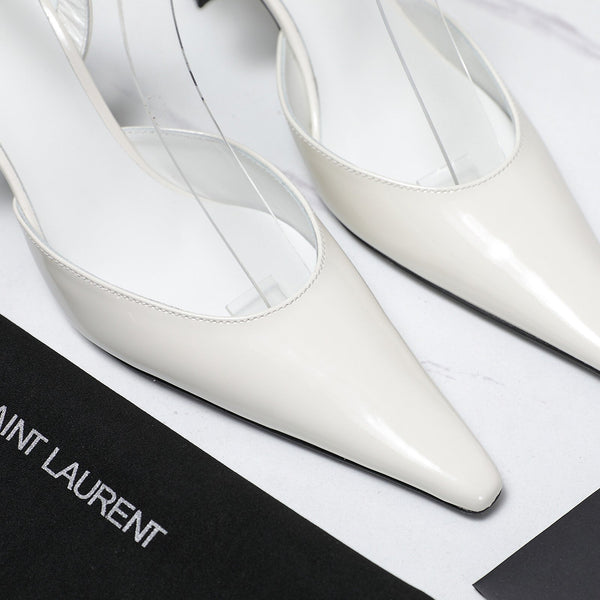 AIMÉE SLINGBACK PUMPS IN WHITE GLOSSY LAMBSKIN