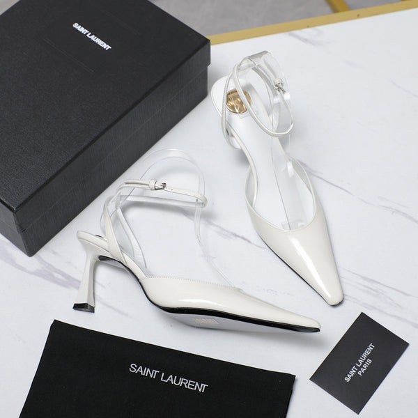 AIMÉE SLINGBACK PUMPS IN WHITE GLOSSY LAMBSKIN