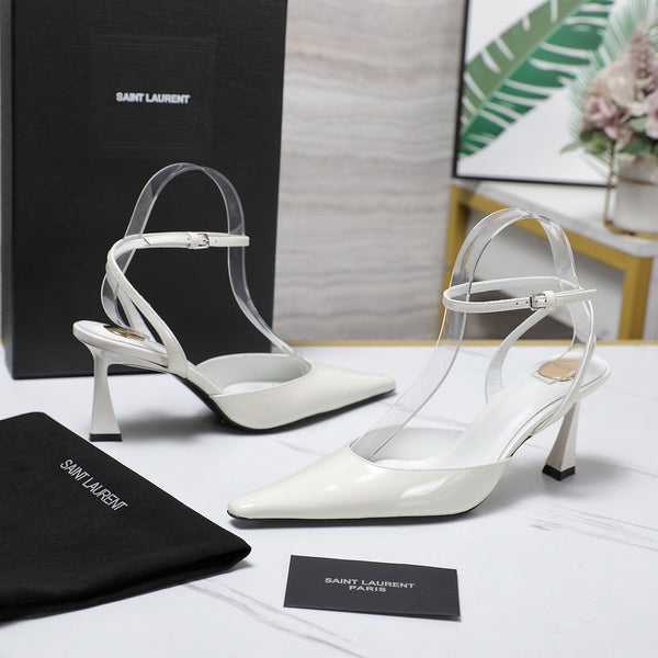 AIMÉE SLINGBACK PUMPS IN WHITE GLOSSY LAMBSKIN